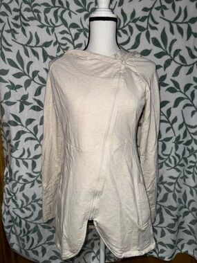 Women's Cream Asymmetrical Zip Hooded Top